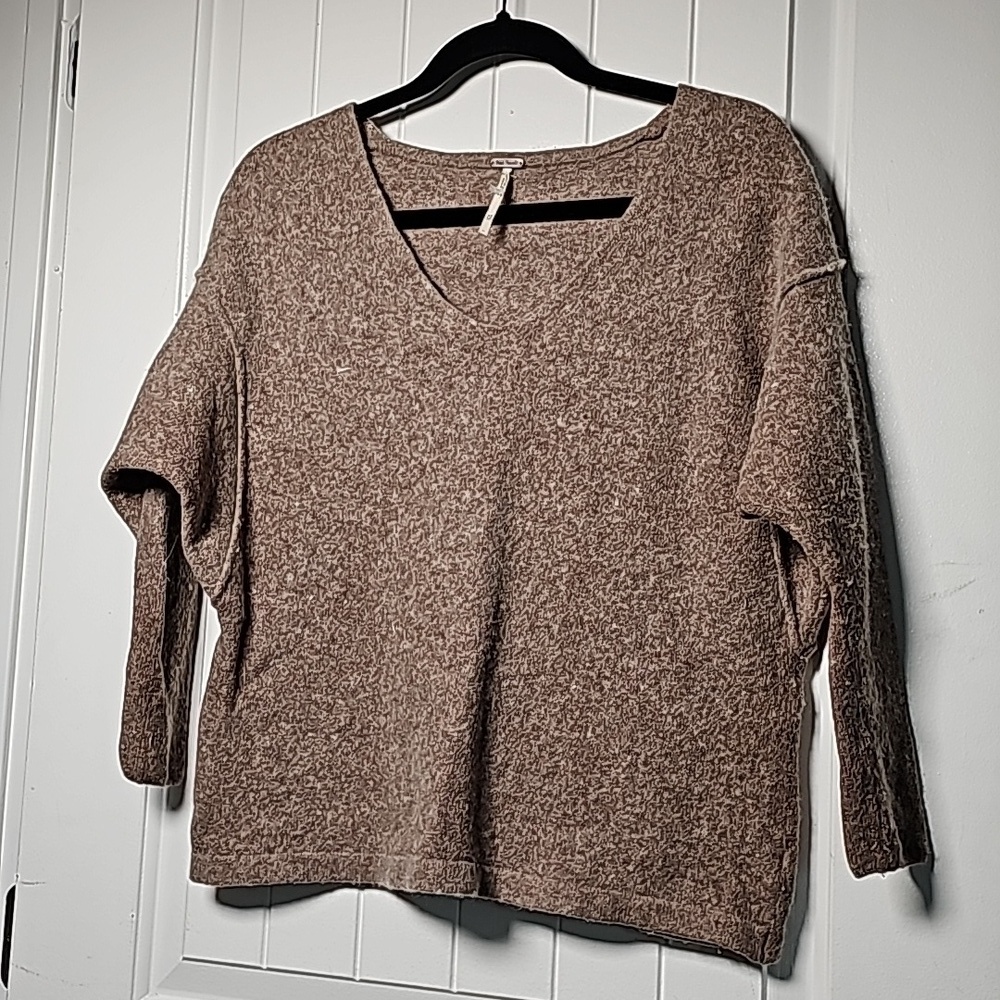 Free people XS heathered brown sweater,  3/4 sleeve